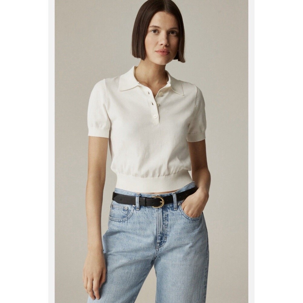 J.Crew Short Sleeve Sweater Polo Premium Ultra-Fine Cotton Size 2X Off White *